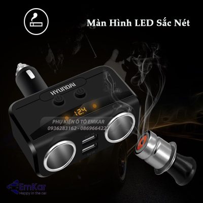 Tẩu Sạc Ô Tô Hyundai 2 Cổng 12V và 2 Cổng USB chính hãng