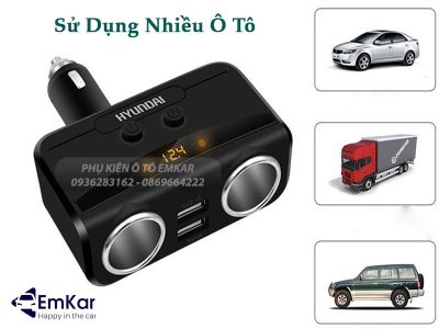 Tẩu Sạc Ô Tô Hyundai 2 Cổng 12V và 2 Cổng USB chính hãng